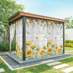 Sunflowers Outdoor Curtains for Patio Summer Floral Eucalyptus Leaf Wood Plank Waterproof Outside Curtains with Grommet Top Weatherproof Curtain for Cabana Pergola Gazebo, 2 Pack, 54" W x 108" L