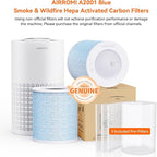 AIRROMI A2001 Efficiency Air Purifier Replacement Original 3-in-1 Filter, Blue Activated Carbon Filter for Smoke and Wildfire Removal, Removes 99.97% of 0.3 Micron Particles 1 Pack