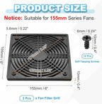 PATIKIL 150mm Fan Filter Grill, 3 Pcs Plastic Ventilation Dustproof Grill Cover Cooling Ventilator with Screws for Industry Workshop Computer Case Refrigerators Air Conditioning, Black