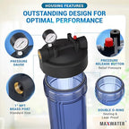 Max Water Whole House 20" x4.5" Purple Clear WH Water Filter Housing 1 inch Inlet/Outlet Ports with Pressure Gauge Wrench and Bracket (4 Housing + 2 Pressure Gauge)