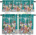 Kitchen Curtains Tiers and Valance Set of 3, Spring Flowers Light Filtering Window Curtain Set, Farmhouse Watercolor Teal Wood Grain Rod Pocket Curtain Drapes for Cafe, Living Room, 36 Inches Tiers