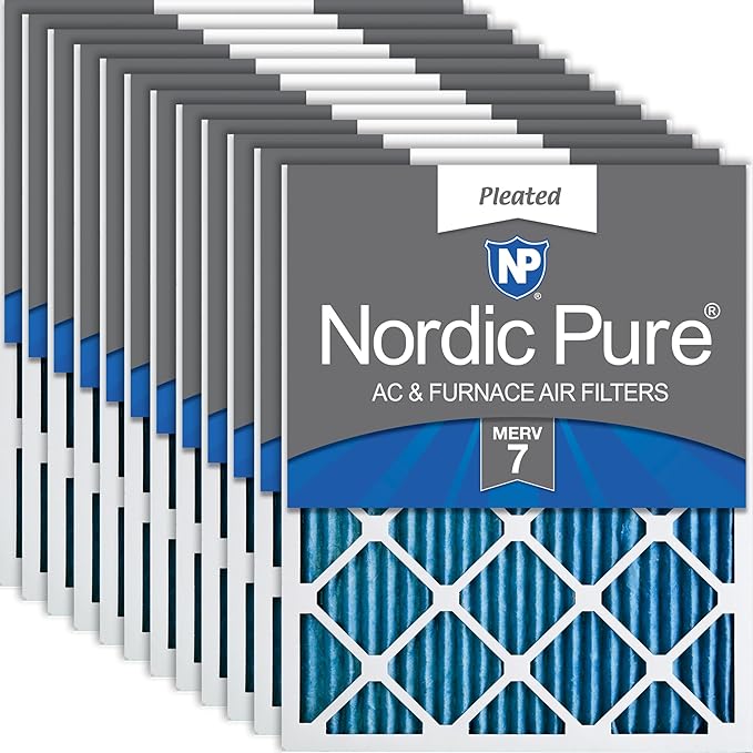 Nordic Pure 12x24x1 (Actual Size: 11 1/2 x 23 1/2 x 3/4) Pleated MERV 7 Air Filters 12 Pack