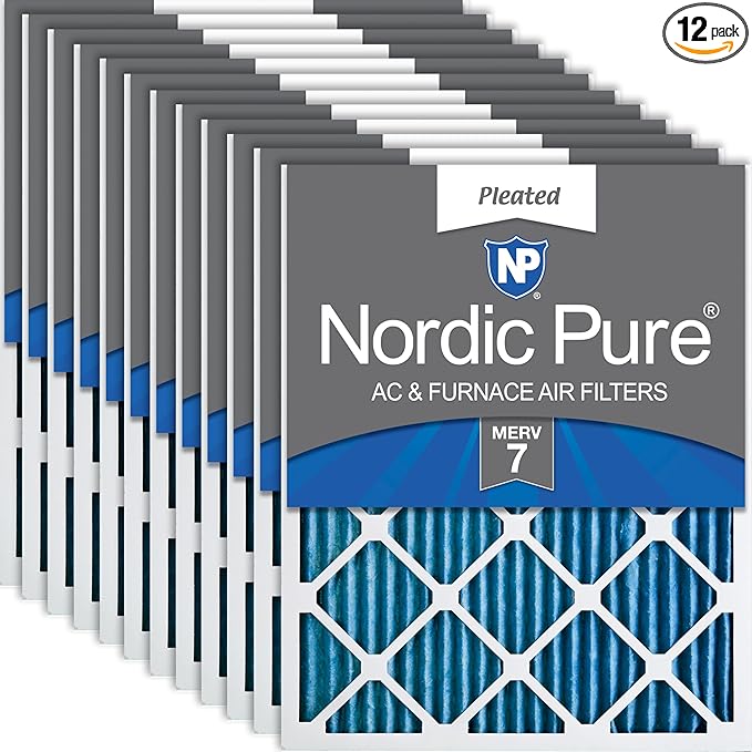 Nordic Pure 16x16x1 (Actual Size: 15 3/4 x 15 3/4 x 3/4) Pleated MERV 7 Air Filters 12 Pack