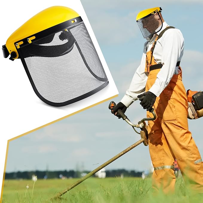 Amylove 2 Pcs Safety Face Shield with Mesh Weed Whacking Face Shield Masks Chainsaw Gardening Weed Mover Protection (Yellow)