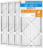 LotFancy 12x24x1 Air Filter MERV 11 4-Pack, Electrostatic Pleated AC Furnace Air Filter, Captures Dust, Smog & Pet Dander, Actual Size: 11.75"x23.75"x0.75"
