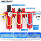 TAILONZ PNEUMATIC 0-150PSI 3/8 Inch NPT Aluminum Alloy Industrial Grade Three Stage Air Drying System, Particulate Filter, Coalescing Filter, Desiccant Dryer and Air Regulator (Manual Drainage)