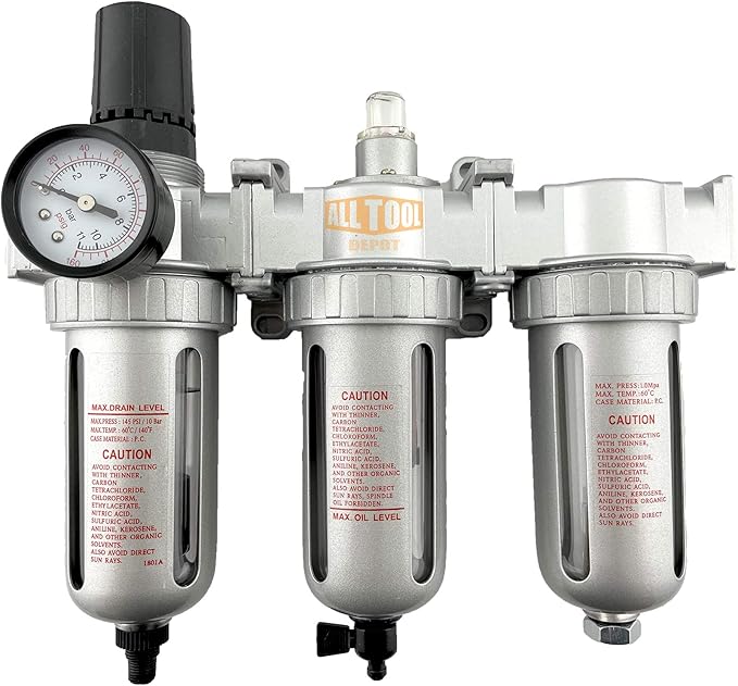 1/4" NPT MID FLOW Filter Regulator Coalescing Desiccant Dryer System For Compressed Air Lines, Poly Bowls, Great For Paint Spray And Plasma Cutter (AUTO DRAIN)