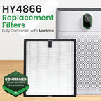 HY4866 Air Purifier Replacement Filter - 4 Pack Compatible with MORENTO, WESTHEY HY4866, YIOU M1 - True HEPA Filter, 4 Stage Filtration, Carbon & Silver Technology
