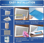 UBeesize Air Vent Filters, 120" x 12" Cut to Size Air Filter Material (50+ Filters), MERV 8 Triple Vent Filter Kit for Home Floor, Grilles, Ceiling, HVAC Furnace Vents, With 48PCs Adhesive Hook Tape