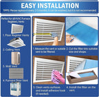 2 Rolls Air Vent Filters, 120" x 12" Cut to Size Air Filter (100+ Filters), MERV 8 Triple Vent Filter Kit for Floor Registers, Grilles, Ceiling, Wall HVAC Furnace Vents, With Adhesive Hook Tape