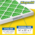 Maycold MERV 13 14x25x1 Air Filter (6-Pack), High-Efficiency Pleated AC & Furnace Filters, Actual Size: 13.70" x 24.70" x 0.75", Individually Wrapped in Plastic