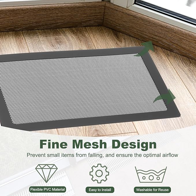 YOKIVE 6 Pcs Magnetic Floor Vent Covers, Floor Register Cover PVC Mesh Air Vent Screen Filters, Great for Home Floor, Wall, Ceiling, Catch Debris Hair Dust (Black, 12-Inch x 12-Inch)
