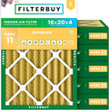 Filterbuy 16x20x4 Air Filter MERV 11 Superior Pet & Allergy Defense (6-Pack), Electrostatic Pleated HVAC AC Furnace Filters Replacement, Made in USA (Actual Size: 15.50 x 19.50 x 3.63)