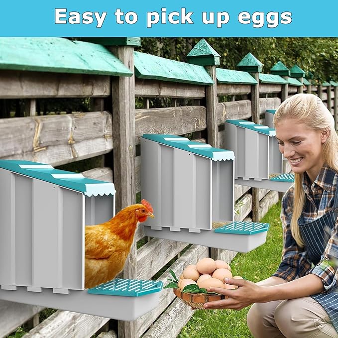 AUTENS Chicken Nesting Boxes, 10 Hole Laying Boxes,2 Nest Mat, Plastic Roll Away Chicken Nest Box, Egg Roll Out with Perch Eggs Protected Collection Area, Poultry Modular House Egg Coop Nest Perch