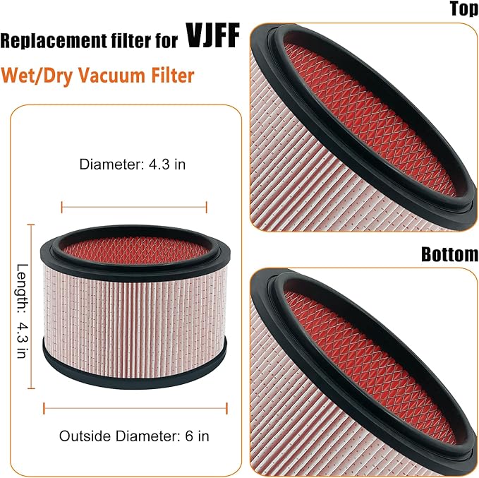 VJFF Replacement Fine Dust Filter Fits Vacmaster VFB511B 0201 Beast/ VWMB508 0101/ VF408/ VF409/ Professional VF410P, Replaces Vacmaster VJFF Filter with 4x Foam Sleeve-2 Pack