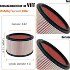 VJFF Fine Dust Replacement Filter Fits Vacmaster VFB511B 0201 Beast/ VWMB508 0101/ VF408/ VF409/ Professional VF410P, Replaces Vacmaster VJFF Filter with 2x Foam Sleeve-1 Pack