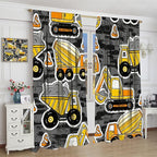 Kids Construction Excavator Window Curtains, Yellow Excavator Transporter Truck Cartoon Vehicles Rod Pocket Decorative Window Curtain for Children Teens Room 63x63in (30% Blackout)
