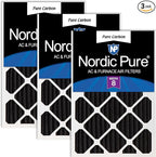 Nordic Pure 25x25x2 (Actual Size: 24 1/2 x 24 1/2 x 1 3/4) Pure Carbon Pleated Odor Reduction Merv 8 Furnace Filters 3 Pack