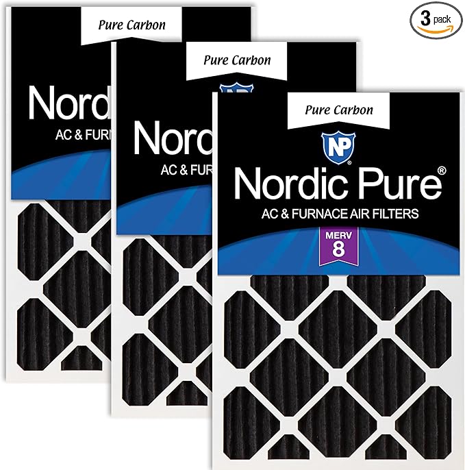 Nordic Pure 25x25x2 (Actual Size: 24 1/2 x 24 1/2 x 1 3/4) Pure Carbon Pleated Odor Reduction Merv 8 Furnace Filters 3 Pack