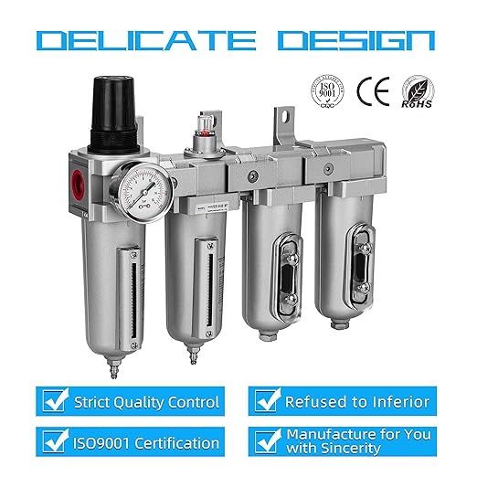 NANPU 3/4" NPT Industrial Grade 4 Stage Air Drying System - Particulate Filter, Coalescing Filter, Double Desiccant Dryers & Air Regulator, Metal Bowl, Manual Drain, for Paint Spray＆ Plasma Cutter