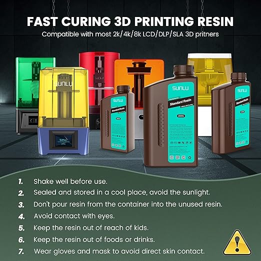 SUNLU 3D Printer Resin 4kg, Fast Curing Standard 3D Resin for LCD DLP SLA Resin 3D Printers, 395 to 405nm UV Curing 3D Printing Liquid Photopolymer Resin, Low Shrinkage, High Precision, 4000g, White