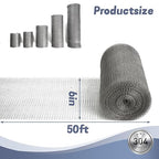 6" X 50 ft 304 Stainless Steel Mesh, Wire Mesh for Plants, Hole Fill Fabric Gap Blocker, Double Layer Metal Mesh Roll, Flexible Stretchy for Garden House and DIY (D-6" X 50 ft)