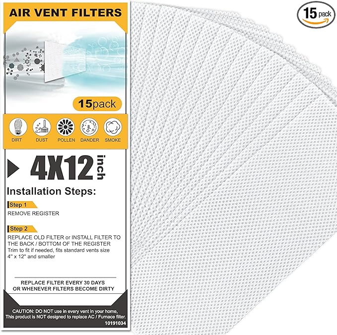 GCGOODS 15 Pcs 4" x 12" Air Filters for Home, Reusable & Washable, 3 Layers Register Vent Filters for Indoor Grille Filtration, Reduce Dander, Dirt, Dust and Pollen, Floor Vent Filters, White