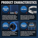 Universal Clamp-On Air Intake Filter, High Performance, Washable Filter, Replacement Air Filter, Flange Diameter 4inch/100mm (Blue)