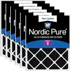 Nordic Pure 16x25x1 (Actual Size: 15 1/2 x 24 1/2 x 3/4) Pure Carbon Pleated Odor Reduction Furnace Air Filters 6 Pack