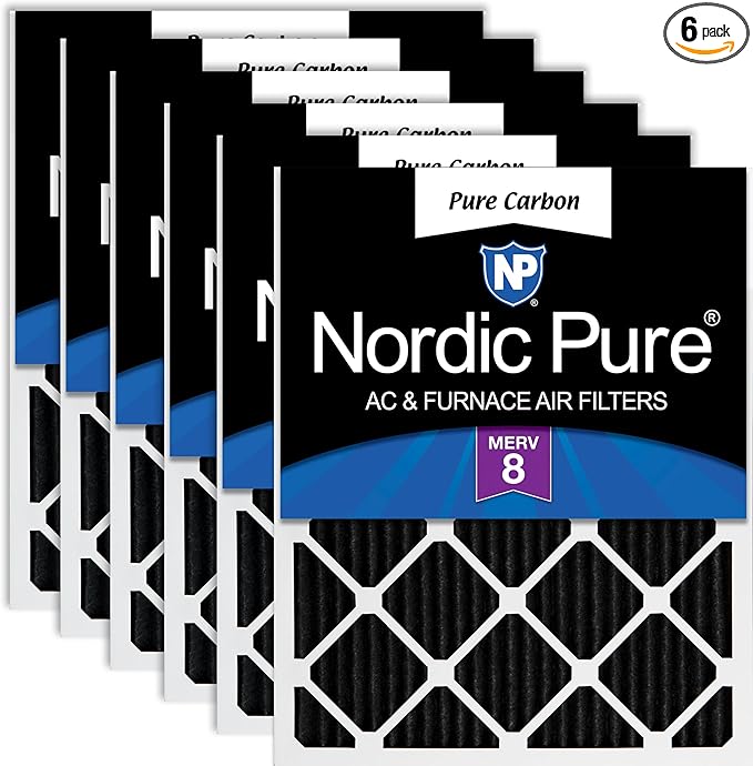 Nordic Pure 12x25x1 (Actual Size: 11 3/4 x 24 3/4 x 3/4) Pure Carbon Pleated Odor Reduction Furnace Air Filters 6 Pack