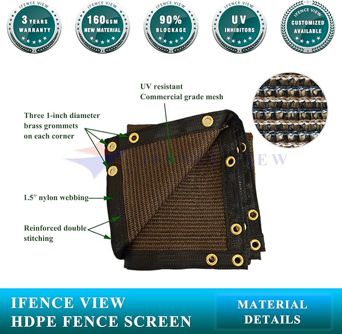 Ifenceview 6'x1' to 6'x100' Brown Shade Cloth Panels Fence Privacy Screen Fabric Mesh Net for Construction Site Yard Driveway Garden Railing Pool Balcony Canopy Awning 160 GSM (6' x 94')