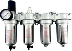 4 STAGE HIGH DUTY INDUSTRIAL GRADE ULTRA CLEAN FILTER REGULATOR COALESCING DESICCANT DRYERS SYSTEM FOR COMPRESSED AIR LINES METAL BOWLS GREAT FOR PAINT SPRAY AND PLASMA CUTTER (3/8"NPT MANUAL DRAIN)