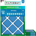 Filterbuy 20x22x1 Air Filter MERV 13 Optimal Smoke & Allergy Defense (3-Pack), Electrostatic Pleated HVAC AC Furnace Filters Replacement, Made in USA (Actual Size: 19.50 x 21.50 x 0.75)