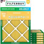 Filterbuy 20x24x1 Air Filter MERV 11 Superior Pet & Allergy Defense (6-Pack), Electrostatic Pleated HVAC AC Furnace Filters Replacement, Made in USA (Actual Size: 19.38 x 23.38 x 0.75)
