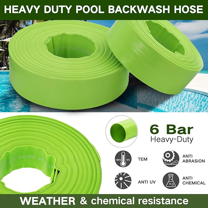 Eastrans 1-1/4'' x 100 FT Pool Backwash Hose with 2 Hose Clamps,Extra Heavy Duty Discharge Hose,Drain Hose for Swimming Pool,Super wear-resistant,weather blast,green