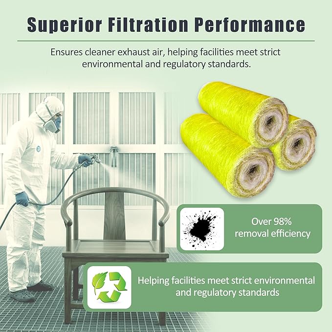 Fiberglass Paint Booth Filter Roll, for Spray Booth 22-Gram Yellow 200ft (40.5" x 200ft)