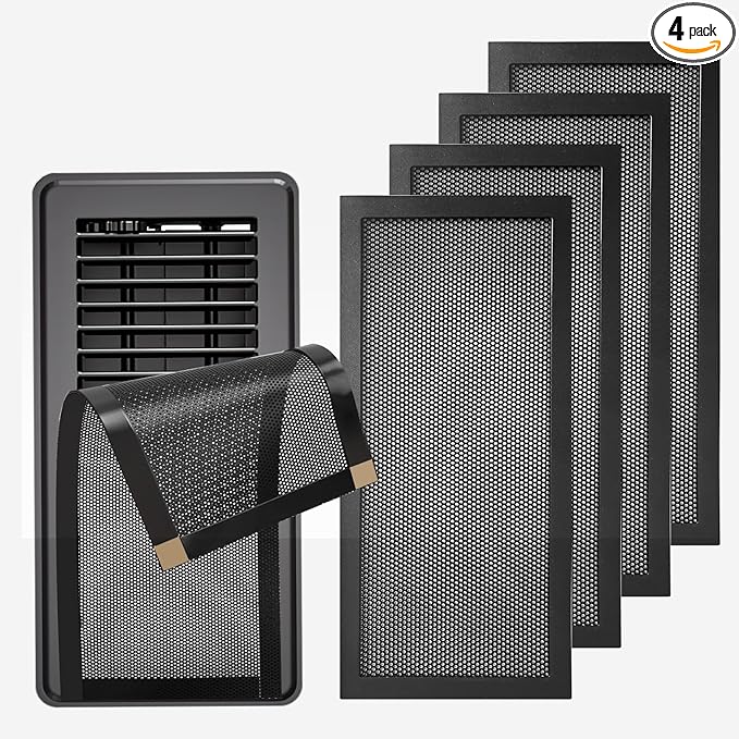 4-Pack 7"x13" Powerful Magnetic Vent Covers - Super Strong Neodymium Magnets, No Slip & No Drill Needed - Secure Fit for Floor/Wall/Ceiling Registers - Durable Air Vent Screen (Black, 7x13)