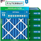 Filterbuy 18x20x4 Air Filter MERV 13 Optimal Smoke & Allergy Defense (6-Pack), Electrostatic Pleated HVAC AC Furnace Filters Replacement, Made in USA (Actual Size: 17.50 x 19.50 x 3.63)
