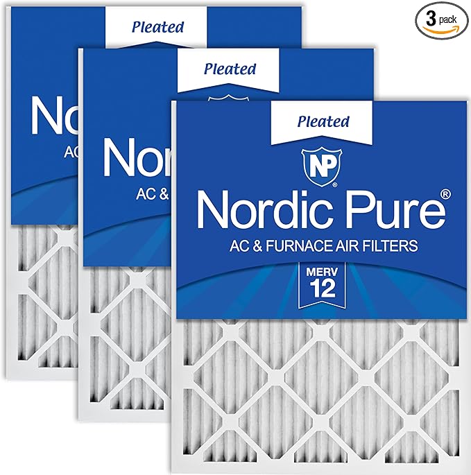 Nordic Pure 25x25x1 (Actual Size: 24 1/2 x 24 1/2 x 3/4) Pleated MERV 12 Air Filters 3 Pack