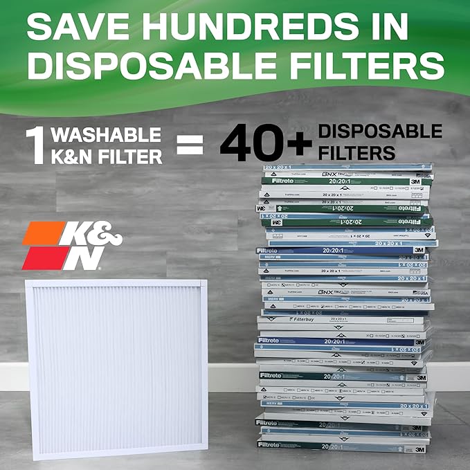 K&N 14X24X1 HVAC Furnace Air Filter, Lasts a Lifetime, Washable, Merv 13, the Last HVAC Filter You Will Ever Buy, Breathe Safely at Home or in the Office, HVC-13-11424