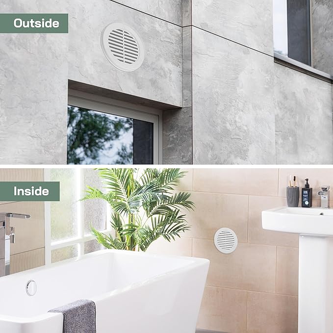 Vent Systems 4" Inch (Opening Dimensions) - Pack of 100 - White Soffit Vent Cover - Plastic Round Air Vent Grille - Built-in Mesh Screen - HVAC Register Louver for Bathroom, Home, Kitchen