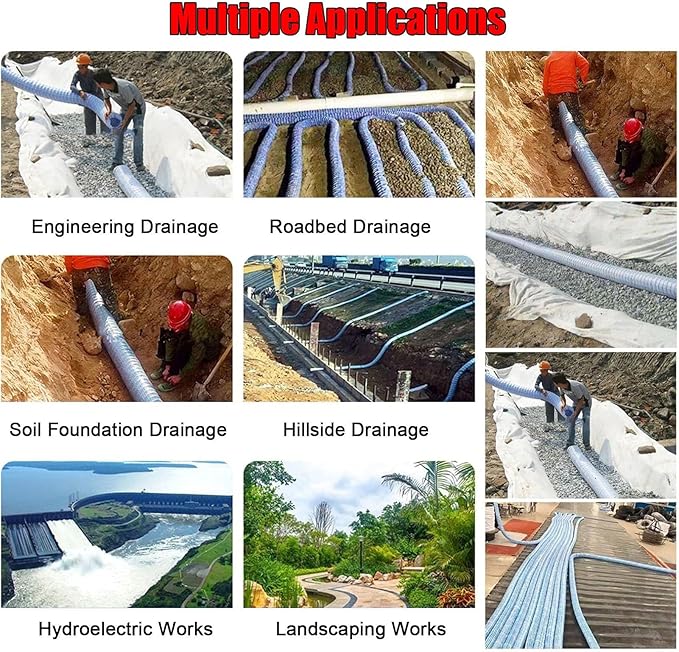Commercial French Drain Pipe for Water Drainage, Construction Site/Sports Field Perforated Pipes & Weeping Tile, Dia 2in 3.9in 5.9in Wide Underground Drainage Systems(Dia 5cm/2in,Long 3.0m/9.8ft)