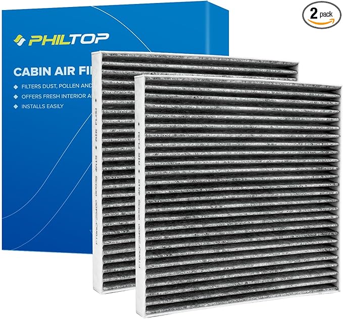 PHILTOP Cabin Air Filter w/Activated Carbon, Compatible with CF10374 Toyota Tacoma 2005-2023, Dodge Dart 2013-2016, Pontiac Vibe 2003-2008, Carbon Filter Up Dust Pollen Odor, Pack of 2