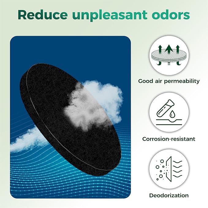 Fiber Cotton Activated Charcoal Compost Filters -7 Pack 7.3 Inch Round Odor Control Replacement for Kitchen Compost Bins, Countertop Compost Bin and Compost Bucket