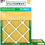 Filterbuy 17x20x1 Air Filter MERV 11 Superior Pet & Allergy Defense (2-Pack), Electrostatic Pleated HVAC AC Furnace Filters Replacement, Made in USA (Actual Size: 16.50 x 19.50 x 0.75)