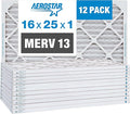 Aerostar 16x25x1 MERV 13 Pleated Air Filter, AC Furnace Air Filter, 12 Pack (Actual Size: 15 3/4" x 24 3/4" x 3/4")