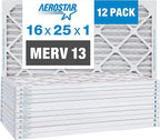 Aerostar 16x25x1 MERV 13 Pleated Air Filter, AC Furnace Air Filter, 12 Pack (Actual Size: 15 3/4" x 24 3/4" x 3/4")