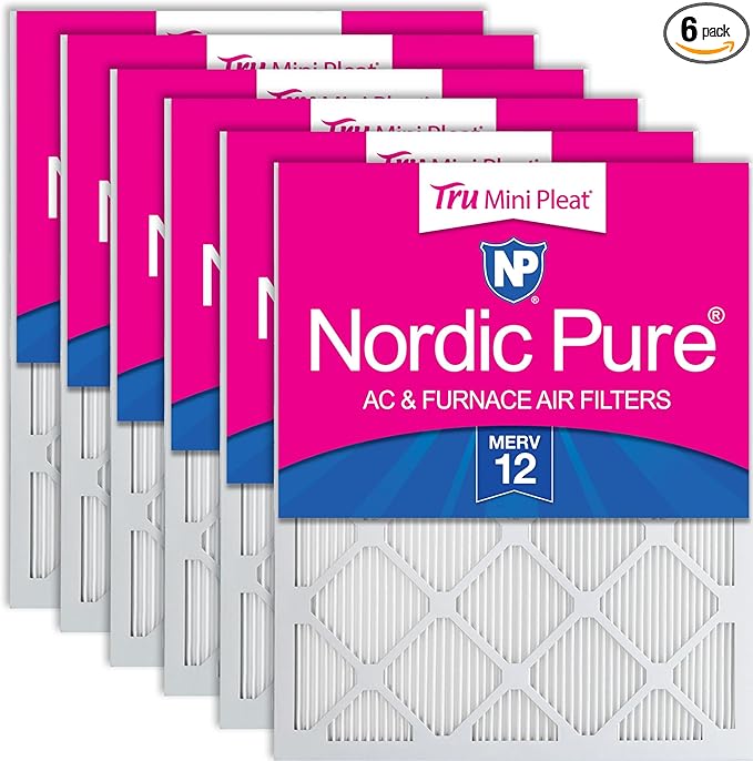 Nordic Pure 20x25x1 (Actual Size: 19 1/2 x 24 1/2 x 3/4) Tru Mini Pleat MERV 12 AC Furnace Air Filters – 2.5X More Media for Longer-Lasting, High-Efficiency Filtration - 6 Pack