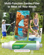 AQUA CREST Garden Hose Water Filter for Plants, Greatly Reduces Chlorine, Odor, Improve Plants Health, Ideal for Organic Gardening, Farming and Pets, 4 Pack with 2 Hose Protector