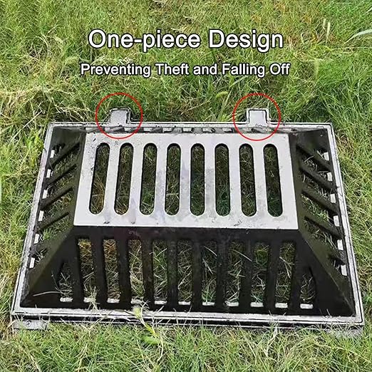 Manhole Cover and Frame Ductile Iron, Heavy Duty Drain Grate, One-Piece Design, Reinforced Drainage Covers for Yard, Garden, Construction Sites(50 * 30 * 12 cm/20 * 12 * 5 in)